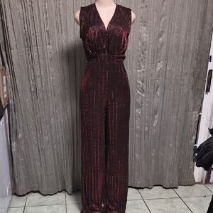 Va Va Voom Sparkling Burgundy Sleeveless Wide-Leg Jumpsuit